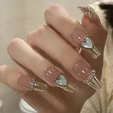 24Pcs Sweetheart Gradient Pink Pattern Design False Nail French Coffin Full Cover Fake Nails Glue DIY Manicure Nail Art Tools