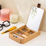 Bamboo Portable Jewelry Box with Mirror Flip Lid Storage Organizer for Rings EarringsNecklaceTravelHandheldVanityCaseGift for He