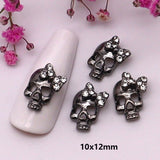 10-Pcs Halloween Ornaments 3D Metal Nail Art Decorations Gold Silver Black Skull Spider Hand Skeleton Design Nail Accessories