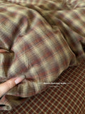 Ins Simple Retro Red Plaid Pure Cotton Waed Cotton Four-Piece Set Bedding Cap Sle Milk Velvet Softn All Seasons Use