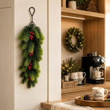 Single Piece Christmas Artificial Pine Hanging Spray with Red Berries Pinecones, Winter Greenery Stem for Mantel Stair Holiday