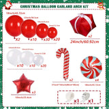 115PCS Christmas Balloon Garland Arch Kit with Red Star Balloons Candy Cane Balloons for Merry Christmas Party Decorations