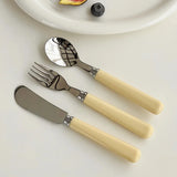 Cream Style Knife Fork Spoon Three Piece Set for Home Use Simple Dessert Spoon Yogurt Spoon Western-style Fork Fruit Fork