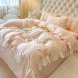 4Pcs French Light Luxury Cream Princess Style pure Cotton 100% Bedding Set Luxury Duvet Cover 200x230 220x240 Pillowcase Summer