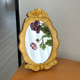 European Gold Rose Vanity Mirror, French Carved Plastic Frame Makeup Mirror for Bedroom Dressing Table, Home Decor Photo Prop