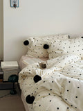 Warm White Polka Dot Fluffy Milk Velvet Four Piece Bedding Set YAKEHOME ternoon Tee O'Clo Lazy Sle Winter ential