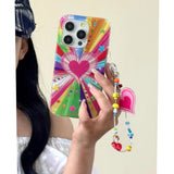 Cute Heart Colorful Rainbow Star Glitter Phone Case for IPhone 14 15 16 Pro Max 15pro 13 IMD Silicone Shockproof Back Cover Case
