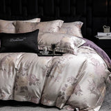 600TC Lyocell Cotton Flowers Jacquard Soft Silky Bedding Set Queen King Size Duvet Cover Bed Sheet/Fitted Sheet Pillowcases 4Pcs