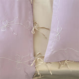 100% Cotton Korean Princess Bow Embroidery Bedding Set Queen King Size Duvet Cover Set Flat/Fitted Bed Sheet Pillowcases 4Pcs