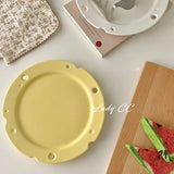 Ceramic Flat Plate Niche Milk Yellow Ins Korean Cute Matte Cheese Breakfast Plate High Beauty Home Dish Creative Dessert Cake
