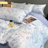 Flower Printed Duvet Cover Set Satin Silk Bed Cover Sets for Summer Queen/King Size Silky plumones de cama Coolling Bedding Set