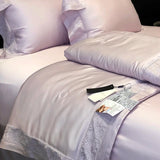 Lyocell Bamboo Fiber Luxury Embroidery Summer Quilt Soft Silky Thin Comforter Blanket With Bed Sheet Pillowcases Bedding Set