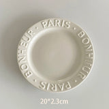 Korean Gentle Cream Ceramic Dessert Plate Antique Relief Letter Fruit Salad Plates Western Food Steak Afternoon Tea Cake Dishes