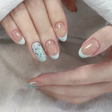 24Pcs False Nails White Border Design Press on Nails Full Cover Simplicity French Almond With Glue Wearable Manicure Nail Tips