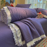 Korean Style Seersucker Summer Comforter Sweet Lace Trim Breathable Air Conditioner Quilt Soft Skin-Friendly Lightweight Blanket