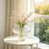 Vertical Ribbed Clear Glass Vase Mushroom Shaped Hydroponic Flower Container Modern Desktop Ornament for Living Room Home Decor
