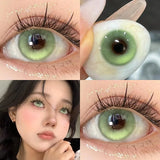 1 Pair Hot Sale Blue Comic Eye Fashion Color Contact Lenses Lady with Eye Soft Green Gloss Eyes Diopters Myopia Degree