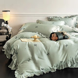 Class A Mother and Baby Grade French Romantic Four-piece Set Ice Silk Nude Sleeping Printed Duvet Cover Bedding Summer