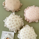 INS Round Ruffle Edge Floral Throw Pillow Stuffed Cushion Girl Heart Sweet Princess Cotton Home Bed Sofa Decor Cushion Headrest