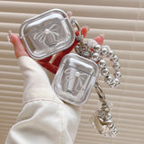Ribbon Bow Pearl Decoration Case For AirPods 1 2 3 4 Pro 2nd Pro2 Wirelsss Headphones Protective Cover AirPods4 Silver Pendant