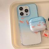 Clear Blue Gradient Koi Fish Gloss Mobile Phone Protective Case For iPhone 12 13 14 15 Pro Max Coque For iPhone 16 Pro Max Cover