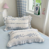 4pcs  Korean lace Duvet Cover Set (1*Duvet Cover +1 flat sheet + 2*Pillowcase, Without Core), Fresh Flower Print Bedding Set