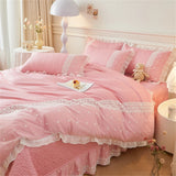 Korean Luxury Lace Ruffles Bedding Set Skin-Friendly Washed Cotton Princess Style Duvet Cover Bed Sheet Pillowcase Home Textiles