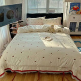 Lace Cherry Embroidered Bedding Set Twin Queen King Size Duvet Cover Bowknot Ribbon Pillowcase Bed Sheet Princess Style Bed-line