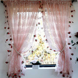 French Pink Lace Curtains For Living Rooms And Bedrooms, Cute Strawberry Sequin Lace Kitchen Curtains,Home Small Window Curtains