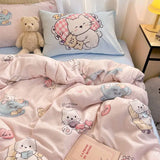 Bowknot Bedding Set Ins Girl Plaid Washed Dormitory Bed Sheet Quilt Cover Student Dormitory Three-piece Set