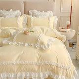 Elegant Lace Bedding Sets Luxury Bed Linen Korean Princess Style Washed Cotton Ruffle Duvet Cover Bed Sheet Pillowcases for Girl