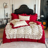 Imitation cotton wrinkled yarn double-layer yarn kapok washable festive romantic big red sheet bed skirt four-piece set