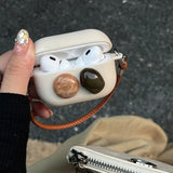 Luxury Gemstone Stone Winter Case For AirPods Pro 2nd Soft Silicone Leather Portable Rope Beige Cover For AirPod 3 Earphone Box
