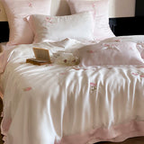 Rose Flowers Embroidery Bedding Set 800TC Lyocell Cotton Soft Silky Cool Feeling Duvet Cover Flat/Fitted Bed Sheet Pillowcases