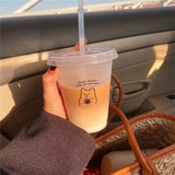 Kawaii Water Bottle For Coffee Juice Tea Cute Tumbler Plastic Cups With Straw Lid Portable Reusable Drinking Bottle BPA Free