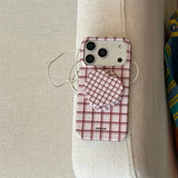 Luxury Pink Love Heart Bracket Lattice Pattern Case Magnetic Wireless Charging for iPhone 17 16 15 14 Pro Max Shockproof Cover