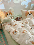 Ikeehome  Warm Milk Velvet Coral Fce Skin-friendly Dog Bedding Set for Students Tee-piece Set Bedding eets Cute Cartoon Design