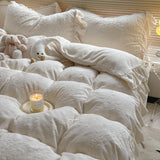 Romantic Continuation Gentle Milk White Carved Milk Velvet Lace Four Piece Set 8m Thi Warmth Fce French Sle Bedding