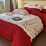 4Pcs French Princess Style 160 Counts Long Stella Cotton 100% Cotton Edge Bedding Duvet Cover 200x230 220x230 Four Seasons