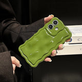 Solid Color Gloss 3D Wave Texture Phone Case for iPhone 16 15 14 13 16 Pro Max Soft Silicone Shockproof Protection Coque Cover