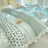 4Pcs Bedding Set Korean Princess-Style White Lace Duvet Cover Pillowcases And Ruffled Bed Skirt Couple Quilt King-Size Sheets