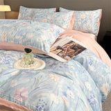 Flower Printed Duvet Cover Set Satin Silk Bed Cover Sets for Summer Queen/King Size Silky plumones de cama Coolling Bedding Set