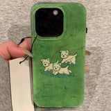 Cute Cartoon Running Grassland Puppy Green Jelly Candy Case For iPhone 16 15 Pro Max 14 Pro 13 12 11 Plus Lovely High-end Cover