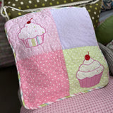 Floral Quilted Pillow Cover 45x45cm - Ruffled Lace Trim with Bow, Decorative Cushion Cover for Sofa/Bedroom, Home Décor