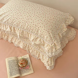 Korean Princess Style Flowers Lace Ruffles 100% Cotton Bedding Set Duvet Cover Bed Sheet/Fitted Sheet/Bed Skirt Pillowcases 4Pcs