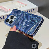 Plating Blue Glossy Water Ripple Phone Case For iPhone 16 15 14 13 12 11 Pro Max 16 Plus Soft Shockproof Back Cover