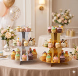 3 Tier Cupcake Stand Gold Silver Dessert Tower Cardboard Cake Display Rack for Wedding Birthday Baby Shower Party Decorations