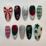 24pcs Flower Butterfly Design False Nails Art Summer Sweet Colorful Smudge Almond Full Cover Nail Rhinestone Press on Fake Nails
