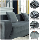 Solid Color Velvet Chenille Non-slip Sofa Cover, Elastic 1/2/3/4 Seater Thickened Full Coverage Slipcover Universal Fit L Shaped