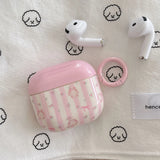 Lovely Pink Stripe Suitable Girl Wireless Bluetooth Earphone Case Protection Cover For Apple AirPods 1 2 3 4 Pro 2 Soft Shell